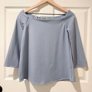 Tuckernuck Miranda Coastal Resort Off the Shoulder Wide Neck Top Blue XS Chic